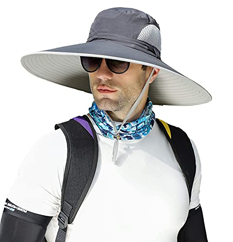 Leotruny Chapéu de sol masculino de aba larga FPS 50+ impermeável e respirável para pesca, caminhada