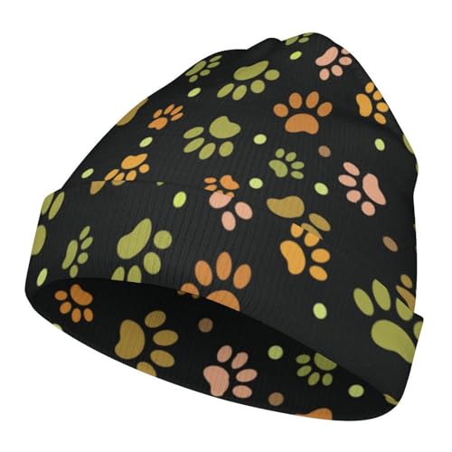 Dog Paw Pattern (2) Kids Beanie Hat for for Girls Boys Children Cap Winter Knitted Chemo Cancer Headwear Accessories Gifts Decoration Black