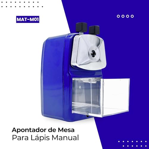 Apontador de Mesa Manual para Lápis com Manivela e Reservatório Coletor Clipe de Fixação