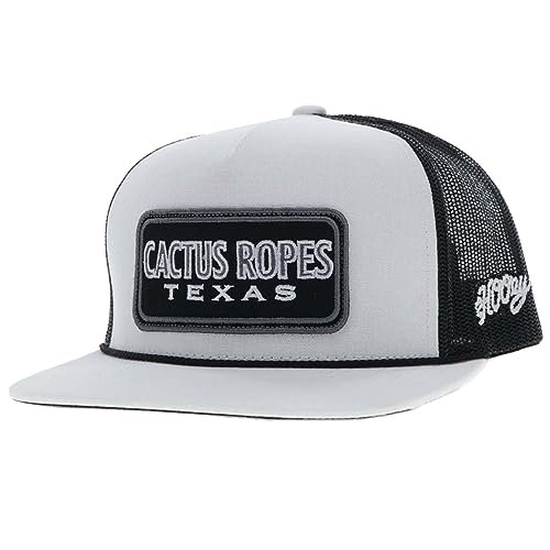 HOOEY Cactus Ropes Texas Patch Trucker Hat for Men – Adjustable Snapback Mesh Baseball Cap - Breathable Mesh - Western Trucker Hat for Ranch, Work, & Everyday Wear - One-Size - White/Black