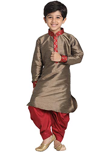 Image of VASTRAMAY Boy Silk Blend Solid JBN Creation Kurta and Dhoti Pant Set