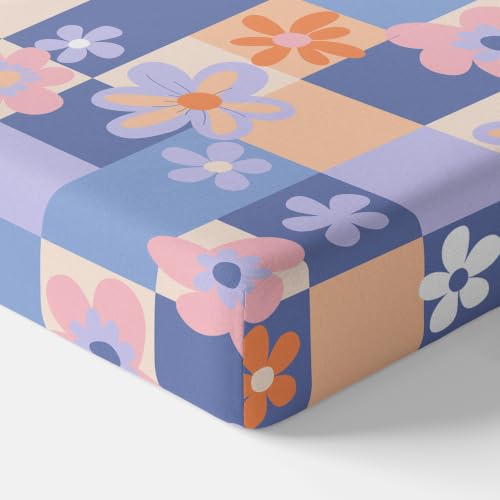 Image of LORETO - A QUALITY LINEN BRAND 144 TC 100% Pure Cotton Double /Queen Fitted Bedsheet with 2 Pillow Covers for 72 x 60 Inch Mattress, All-Around Elastic, 8 Inch Deep Pocket, Pastel Floral Checkered