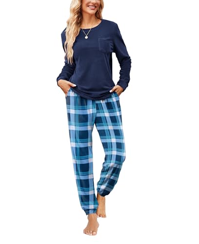Ekouaer Womens Pajamas Sets Long Sleeve Soft Sleepwear 2 Piece Velvet Pjs Lounge Sets with Pockets