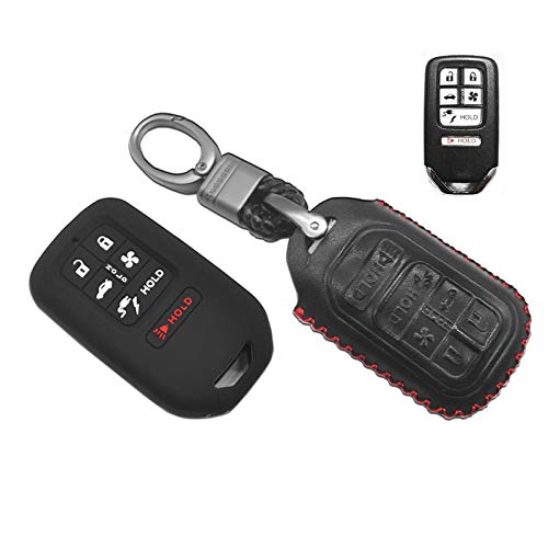 Compatible with fit for 2019 2018 2017 Honda Clarity Electric Hydrogen Plug-In Hybrid Fuel Cell PHEV Smart Leather Case Key Fob Cover Keyless Remote Holder Protecter Accessories, Bonus: Silicone Case