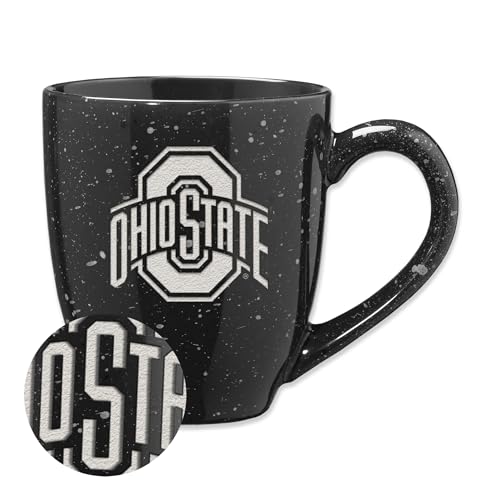 Rico Industries NCAA Ohio State Buckeyes Black 16 oz Team Color Laser Engraved Speckled Ceramic Coffee Mug