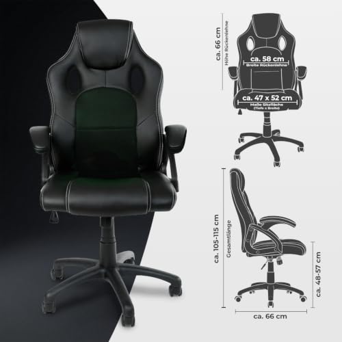 Panorama24 Gamer Stuhl Gaming Schreibtischstuhl Chefsessel Bürostuhl Ergonomisch, Schwarz...