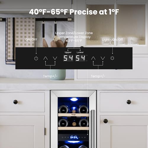 Image of Yeego 12 Inch Dual Zone Wine Fridge, 17 Bottle Wine Cooler with Left-Hinged