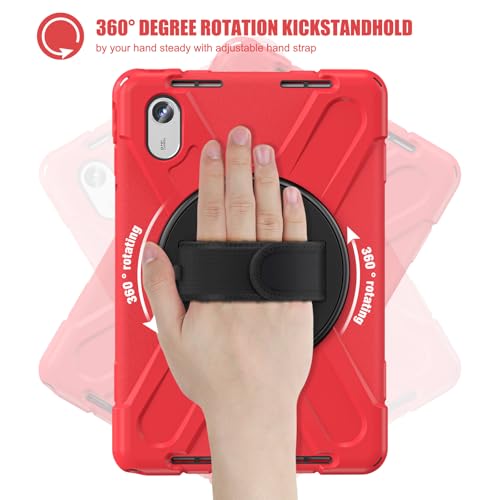Image of ProElite Cover for Motorola Pad 60 Neo 11 inch 2025 Cover Case, Rugged 3 Layer Armor case Cover for Motorola Pad 60 Neo 11 inch with Hand Grip & Rotating Kickstand with Shoulder Strap, Red