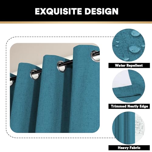 Image of PrinceDeco 100% Blackout Curtains for Sliding Glass Doors Linen Blackout Curtains 108 Inches Long for Bedroom Extra Wide Sliding Glass Door Curtain for Living Room,W100 X L108 Inch,Blue Sapphire