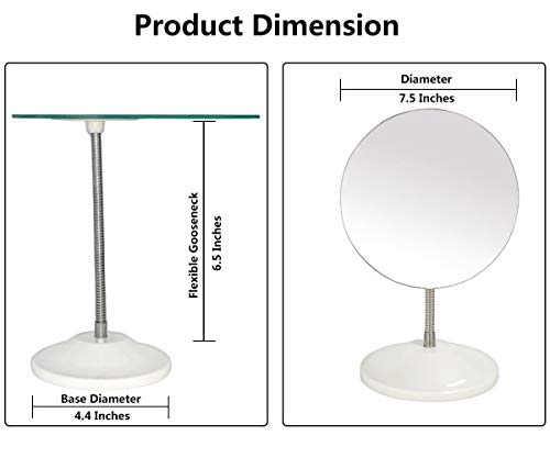 Image of YEAKE Adjustable Flexible Gooseneck Makeup Mirror,360Rotation Folding Portable Desk Vanity Mirror with Stand Shower Shaving Cosmetic Mirror Round Large