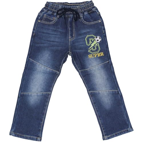 Jungen Thermojeans Kinder Winterhose gefütterte Jeans mit Fleece innen elastischer Bund & Kordelzug Stretch Denim Regular Fit 5-Pocket Stonewashed warm & robust für Schule Kindergarten Spielplatz