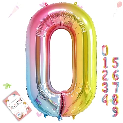 Image of 40 Inch Rainbow Gradient 0 Balloon for 10 /20 /30 /70 Birthday Decor