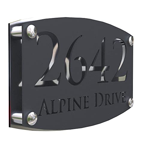 K Smart Sign | Carino A4 F32 | Matt Dark Gray Personalized House Sign Laser Cut 3D Door Porch Mailbox Numbers Street Address Ral7016 Grey Number Signs Plaque | 11" X 7" (Matt Dark Gray & Silver Chrome Mirror) #TOP28