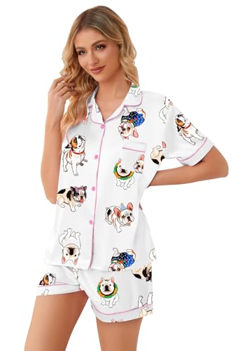 Image of Schbbbta Girls Womens Pajamas, Satin Silky Pjs Set Kids 2Pcs Button-Down Nightwear Sleepwear Gift for Mommy and me