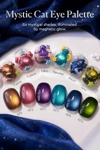 Image of AZUREBEAUTY HEMA-Free 15ML Cat Eye Gel Polish Set, 6 Colors Magnetic Gel