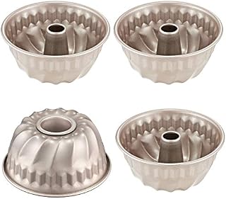 CHEFMADE 4PCS Mini Bundt Pan Set, 4-Inch Non-stick Carbon Steel Kugelhopf Mold, FDA