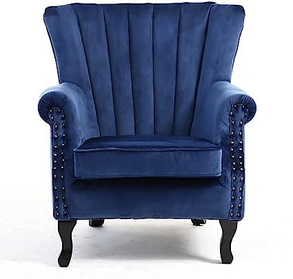 Image of Wing Chair for Living Room Bedroom High Back Arm Rest Chair Cushioned Lounge Chair Single Seater Sofa |Luxury Rest Chair Arm Chair (Colour (Navy Blue)