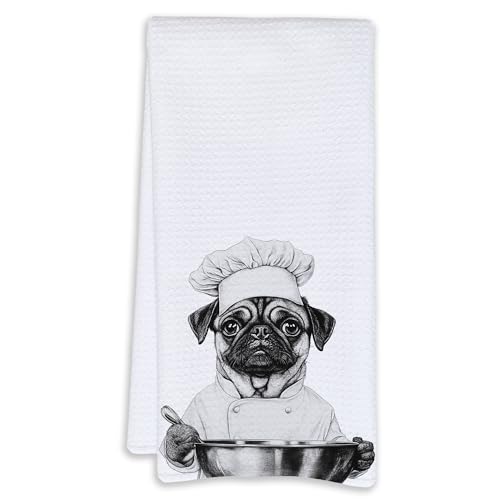 Cabana Bro Funny Chef Pug Kitchen Towels, Pug Lovers Gifts, Funny Dog Dish Tea Towels for Kitchen Decor, Dog Lovers Women Men Gifts, 16x24 Inch
