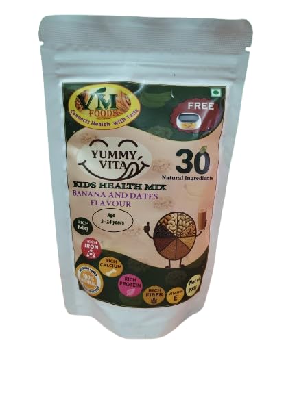 VM FOODS Yummy Vita Kids Health Mix, Banana and Dates Flavour, 30 Natural Ingredients, Ages 2-15 Years-image-22