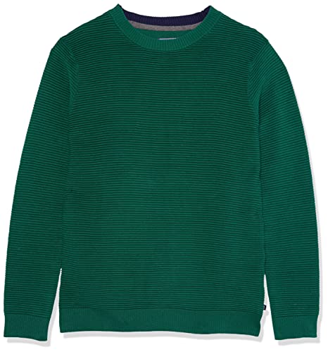 IZOD Boys' Solid Crew Neck Ribbed Pullover Sweater with Chest Logo, Hunter Green/Ottoman, 10-12