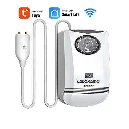 Alarma de agua LACORAMO, detector de agua WiFi de 130dB, control de la aplicación TuYa y Smart Life, sensor de fugas para sótano, garaje, lavadora y baño