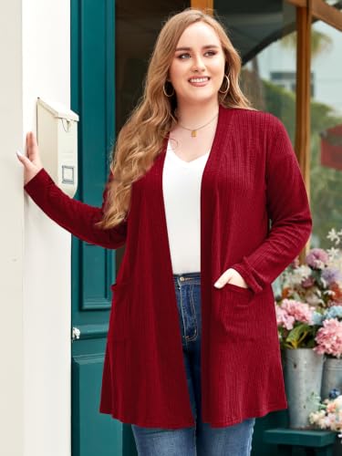 Image of LARACE Open Front Knit Plus Size Cardigan Sweaters for Women with Pockets