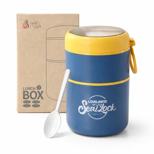 Image of Stainless Steel Insulated Lunch Pot 780ML - Blue | Double Layer Leak Proof Thermal Lunch Box with Cutlery Storage | BPA Free Food Container for Office, School & Travel