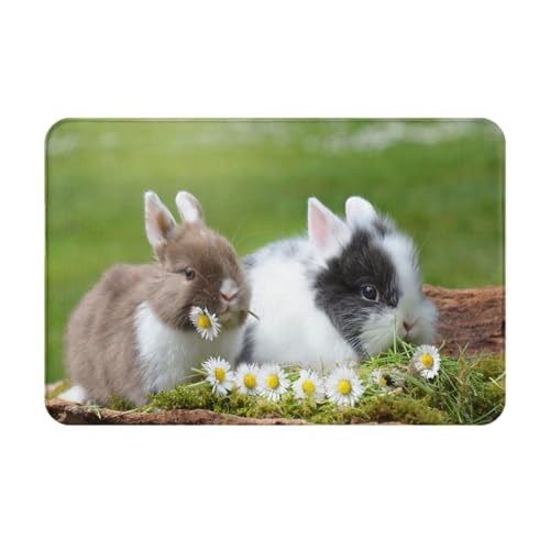 かわいいウサギ 長方形玄関滑り止めラグマット 低反発洗える大サイズラグ 40x60cm