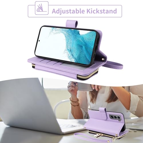 Furiet Wallet Case for Samsung Galaxy S21 5G 6.2 inch with Wrist Strap, 9+ Card Slots Zipper Purse, Luxury PU Leather Stand Full Body Accessories Cell Phone Cover for S 21 21S G5 Women Girls Purple by Furiet - Used condition - Image 3