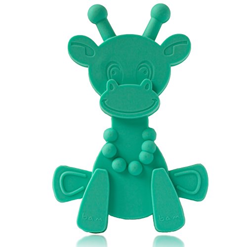 Image of Baby Teething Toy Extraordinaire - Little Bambam Giraffe Teether Toys by Bambeado. Toy for Natural Teething Comfort and for Sore Gums - Baby Christmas Gifts- Turquoise