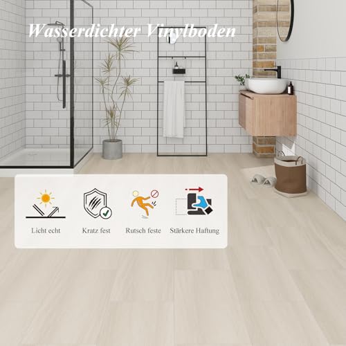 Mysflosy PVC Bodenbelag, Vinylboden selbstklebend wasserdicht, 61.0CM x 30.5CM DIY selbstklebende Fliesen für Küche, Badezimmer und Schlafzimmer, 12 Stück, Abdeckung 2,23 m²