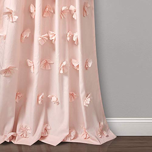Lush Decor Riley Window Curtain Sheer Ruffled Textured Bow Window Panel For Living, Dining Room, Bedroom (Single), 54"W X 84"L, Blush #TOP4