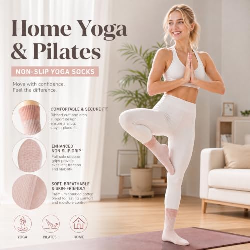 Image of Pilates Socks with Grips for Women, Grippy Socks for Yoga Barre Reformer