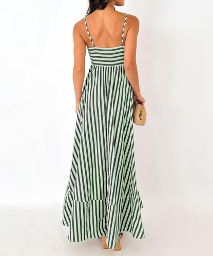 Image of NUFIWI Women Summer Striped Maxi Dress Spaghetti Strap Cutout Ruffle Long Dress Flowy Swing Beach Vocation Dress