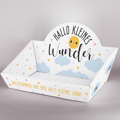 Striefchen® Personalisierter Präsentkorb zur Geburt als Babygeschenk zum selbst Befüllen (Kleines Wunder, 42,5 cm x 24 cm x 28 cm (B/H/T))
