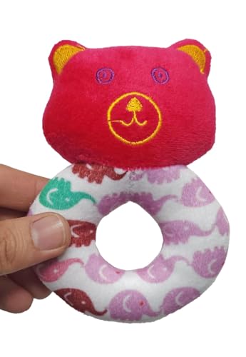 Image of Crackles Cute Face Soft Rattle Toy with Round Handle Grip and Rattle Sound (Random Multi Color & Design)