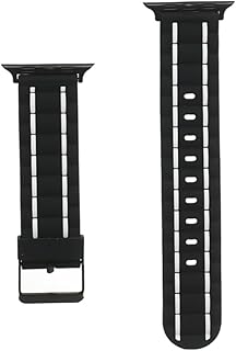 Silicone Waterproof Replacement Watch Strap With Comfortable Embossed Striped Design Compatible For 42/44/45 Mm Smart Watches - Black White