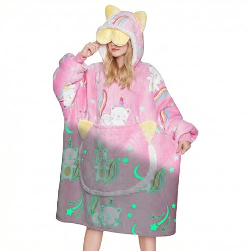 OLAOLA Wearable Blanket Hoodie Hooded Blanket Glow in the Dark Cat