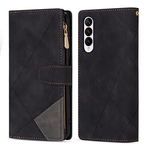 LTLCBBL Funda para Galaxy Z Fold3 5G, Funda Cuero PU con Magnética, Soporte Plegable, Ranura para Tarjeta, Pulsera, Rayas Fundas para Galaxy Z Fold 3 (2021),Negro Cover