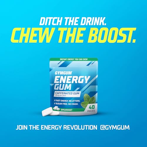 GYMGUM Caffeine Energy Gum, 50mg Caffeine & L-Theanine, Spearmint 50 Ct - image 9