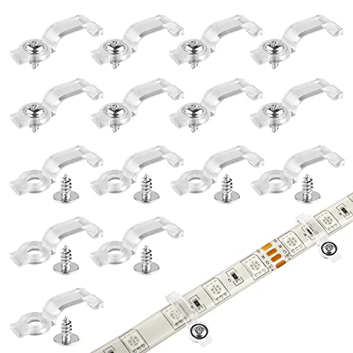 VIPMOON 100pcs Led Strip Light Mounting Clips 10mm Wide Mounting Brackets One-Side Fixing Clips for IP65 Waterproof 3528 2835 LED Strip Light, 100pcs 10mm Screws Included