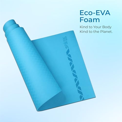 Image of Nivia Spark EVA Yoga Mat for Men & Women, 8 mm with Carry strap, Anti Skid, Exercise Mat for Home Workout, Foldable yoga mat, For Gym Exercise /Fitness (Teal Blue)