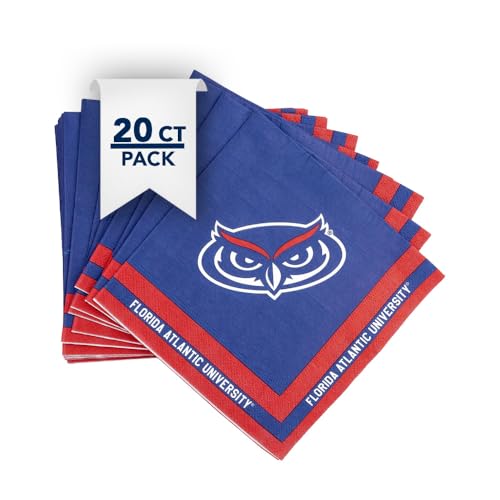 Desert Cactus Florida Atlantic University Disposable Napkins FAU Owls 20 Count 2 Ply 13 inch Dinner Square for Tailgates Graduation Party and Game Day Tableware Decoration (Design A)