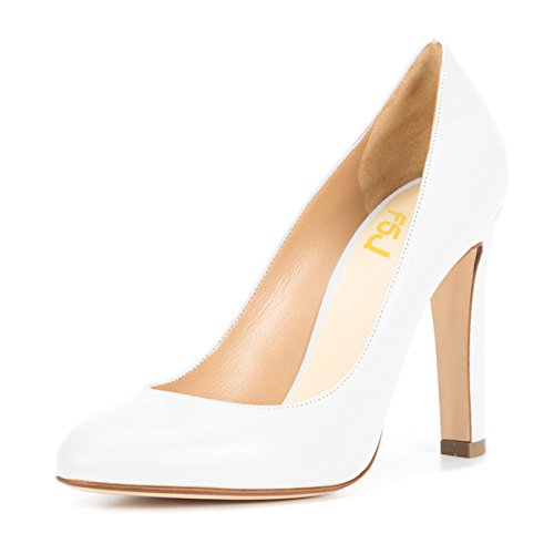 FSJ Women Elegant Round Toe Formal Pumps Slip On Office Dress Shoe Chunky Heel Size 4-15 US