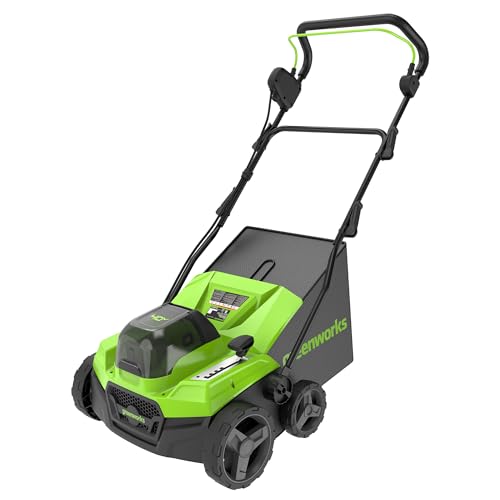 Greenworks 40V Akku Vertikutierer und Rasenharke mit bürstenlosem Motor, 3100 U/min, 38 cm Arbeitsbreite, 5 Tiefen, 45 L Auffangbehälter OHNE Akku & Ladegerät, 3 Jahre Garantie GD40SC38II