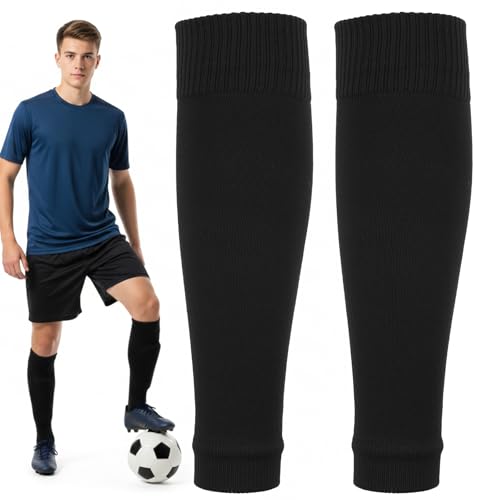 Macuezu Black Pre-Cut Soccer Shin Sleeves for Men