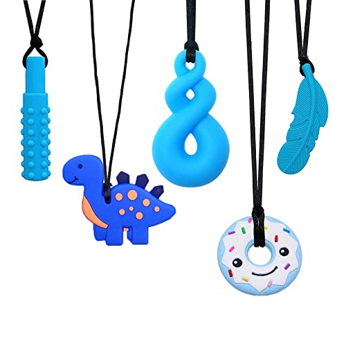 Beißring Baby 5-Teiliges baby spielzeug mit Lebensmittelechtem Silikon, BPA-frei, Einhorn Beißspielzeug für Autismus, ADHS, Beißbedarf, Verstellbare Schnalle für Kinder (blau) Cover