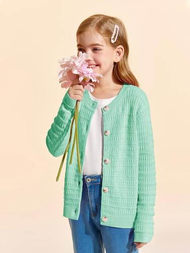 Image of Haloumoning Girls Button Down Cardigan Jackets Kids Long Sleeve Cable Knit Sweaters 5-14 Years
