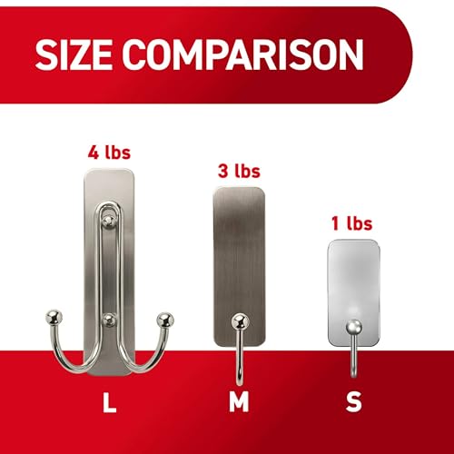 Command Large Brushed Nickel Double Hooks, 2 Hooks and 2 Strips, Damage Free Hanging Wall Hooks with Adhesive Strips, No Tools Coat Hooks for Hanging Home Decor, Holds up to 4 lb