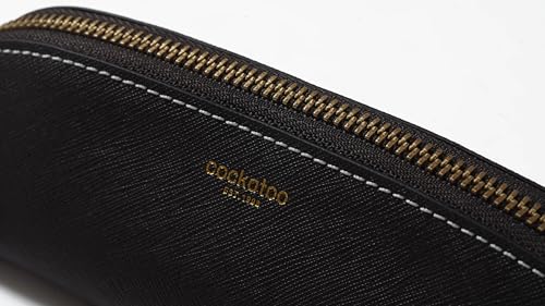 Image of Cockatoo Genuine Leather Pencil Pouch, Accessories holder, Stationery Bag, Zippered Pen Case for Work & Office (Chocolate)